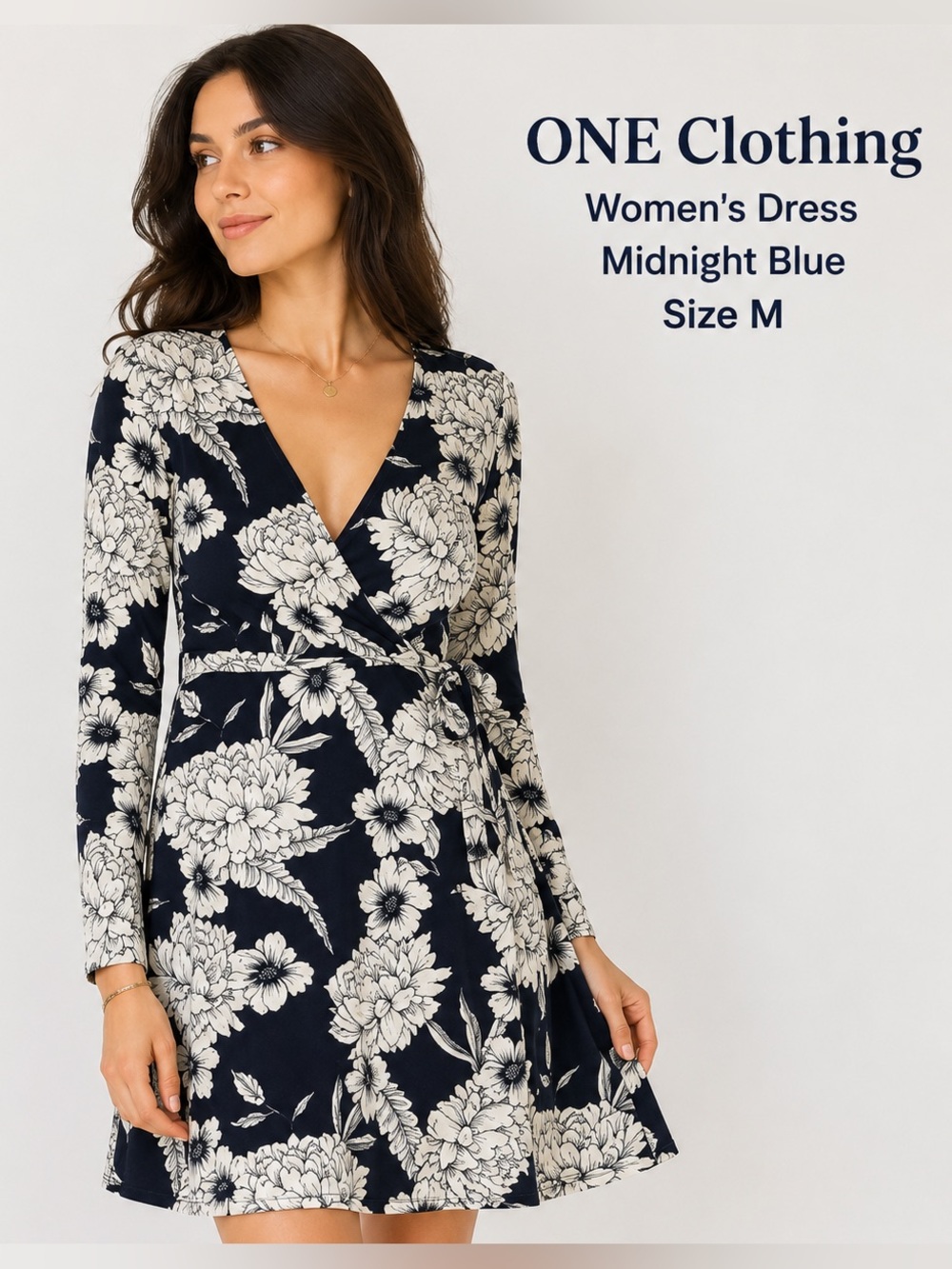 ONE Clothing Women's cottagecore barbie feminine wrap Dress Midnight Blue Size M
